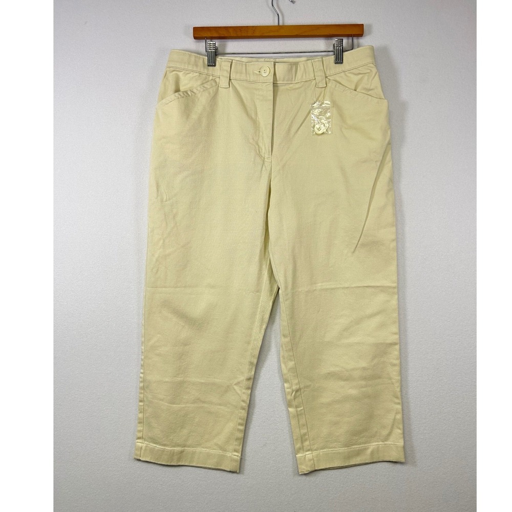 L.L.Bean Classic Fitโ Chino Pants Womens 16 Cream Cropped Stretch inimalist